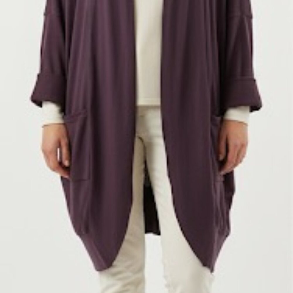 Pact Brooklyn Airplane Organic Cotton Open Front Cardigan Size  XXL  in Plum - Picture 2 of 5